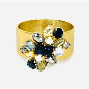 Two Sisters Blue and Gold Stone Jeweled Cuff Bracelet, Costume Jewelry Cuff